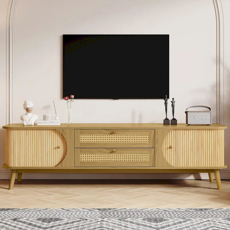 Mobile TV in Rattan con Contenitore | Adatto per TV fino a 75" | Montaggio da 1 Persona
