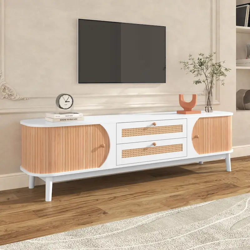 Mobile TV in Rattan con Contenitore | Adatto per TV fino a 75" | Montaggio da 1 Persona