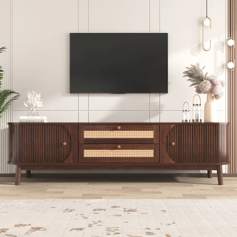 Mobile TV in Rattan con Contenitore | Adatto per TV fino a 75" | Montaggio da 1 Persona