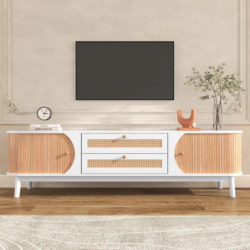 Mobile TV in Rattan con Contenitore | Adatto per TV fino a 75" | Montaggio da 1 Persona