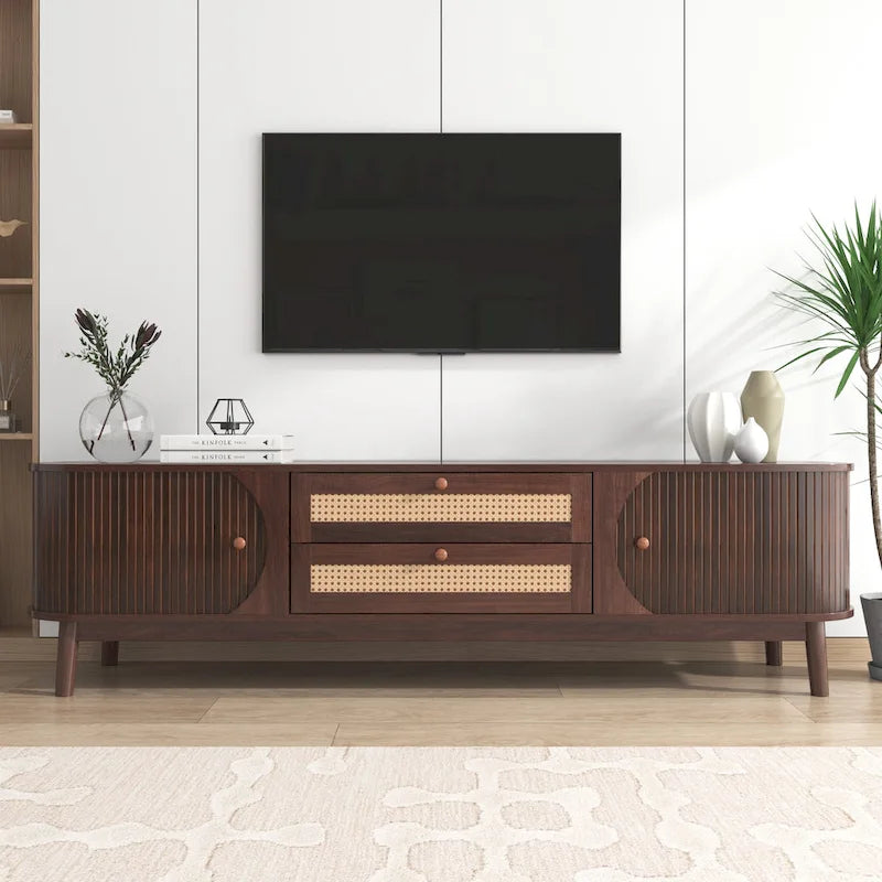 Mobile TV in Rattan con Contenitore | Adatto per TV fino a 75" | Montaggio da 1 Persona
