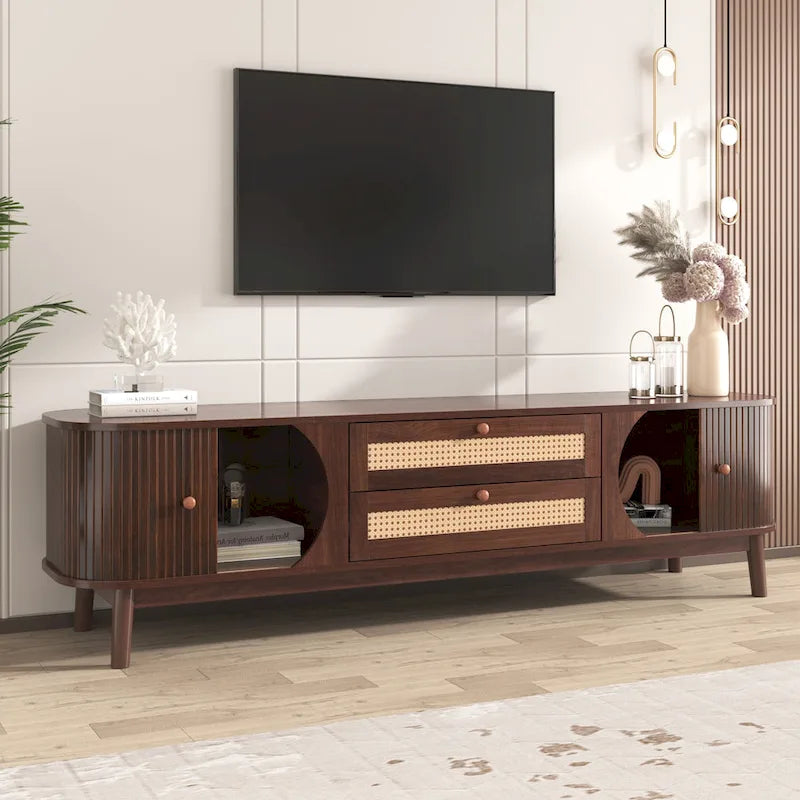 Mobile TV in Rattan con Contenitore | Adatto per TV fino a 75" | Montaggio da 1 Persona