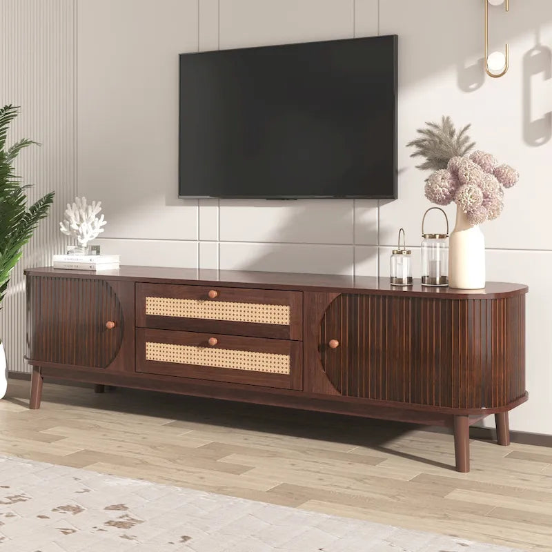 Mobile TV in Rattan con Contenitore | Adatto per TV fino a 75" | Montaggio da 1 Persona