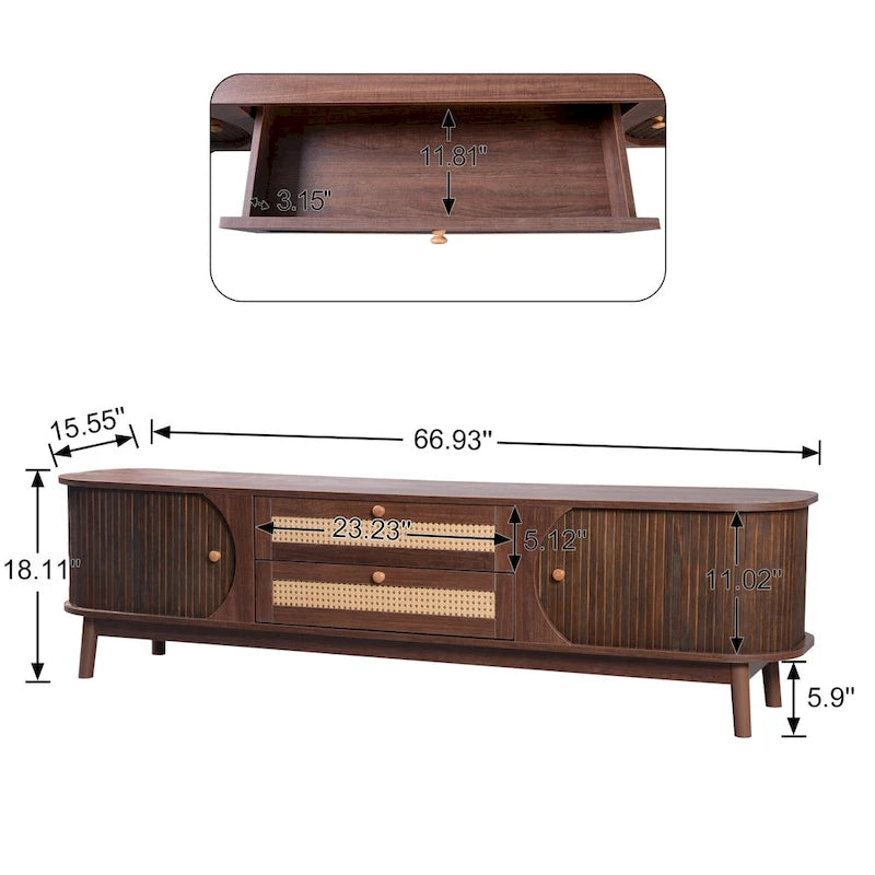 Mobile TV in Rattan con Contenitore | Adatto per TV fino a 75" | Montaggio da 1 Persona