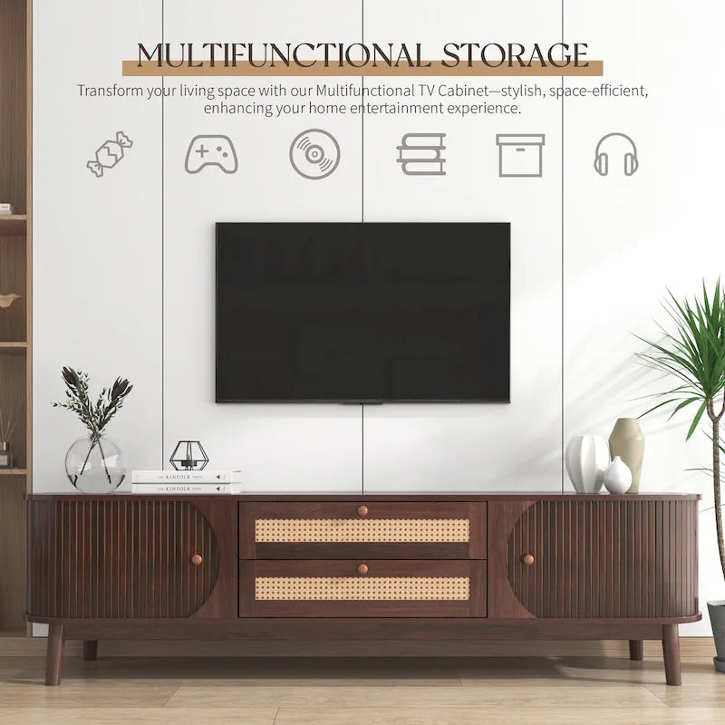 Mobile TV in Rattan con Contenitore | Adatto per TV fino a 75" | Montaggio da 1 Persona