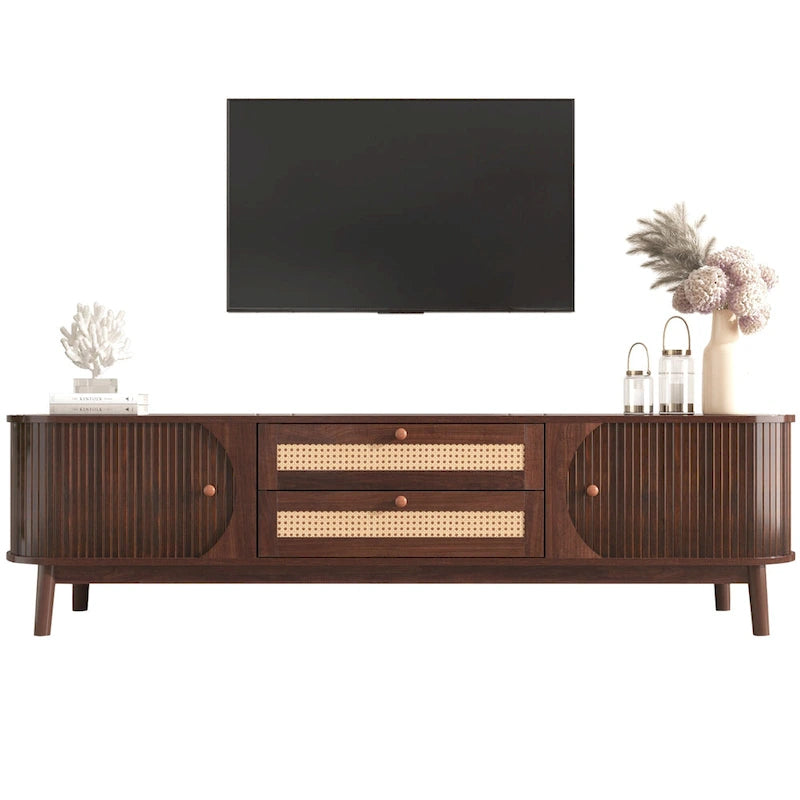Mobile TV in Rattan con Contenitore | Adatto per TV fino a 75" | Montaggio da 1 Persona