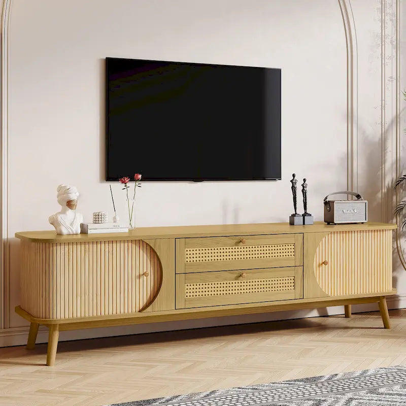 Mobile TV in Rattan con Contenitore | Adatto per TV fino a 75" | Montaggio da 1 Persona
