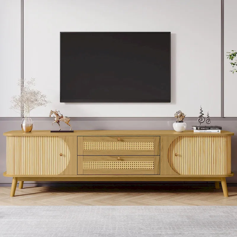 Mobile TV in Rattan con Contenitore | Adatto per TV fino a 75" | Montaggio da 1 Persona