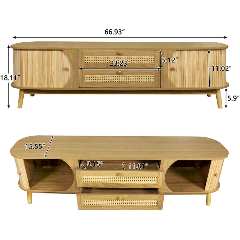 Mobile TV in Rattan con Contenitore | Adatto per TV fino a 75" | Montaggio da 1 Persona