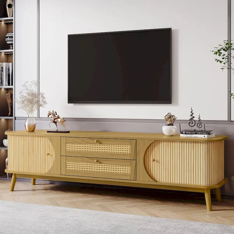 Mobile TV in Rattan con Contenitore | Adatto per TV fino a 75" | Montaggio da 1 Persona
