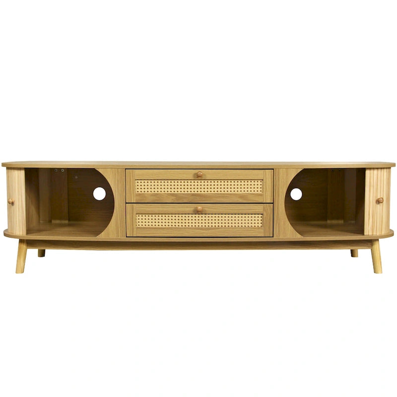 Mobile TV in Rattan con Contenitore | Adatto per TV fino a 75" | Montaggio da 1 Persona