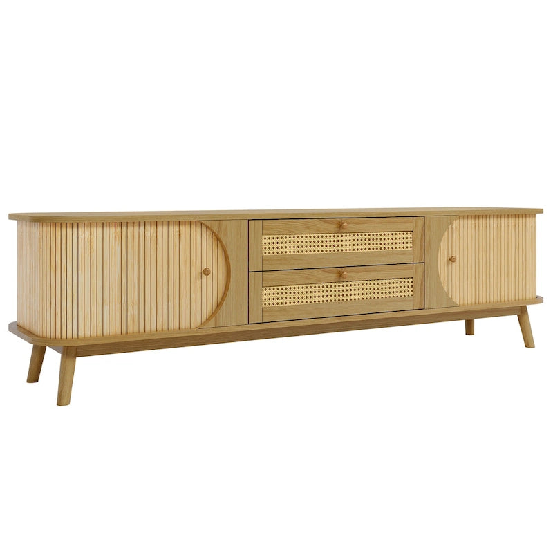 Mobile TV in Rattan con Contenitore | Adatto per TV fino a 75" | Montaggio da 1 Persona