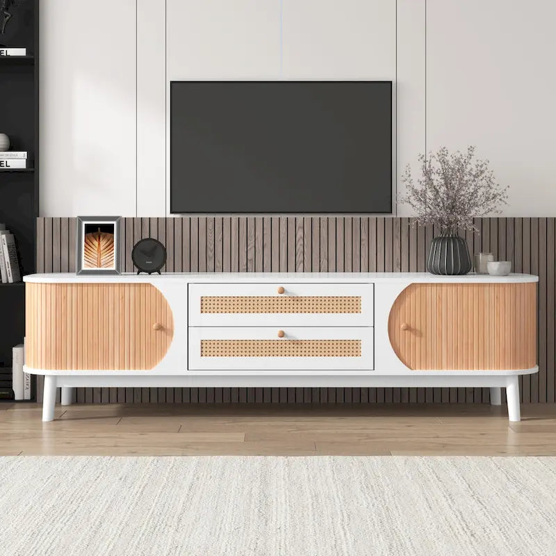 Mobile TV in Rattan con Contenitore | Adatto per TV fino a 75" | Montaggio da 1 Persona