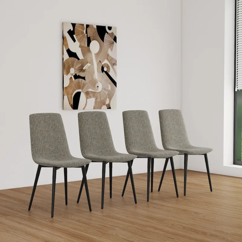 Sedia da pranzo imbottita beige/grigio chiaro con gambe in metallo nero, set da 4