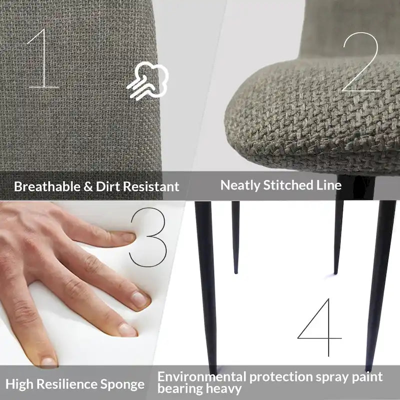 Sedia da pranzo imbottita beige/grigio chiaro con gambe in metallo nero, set da 4