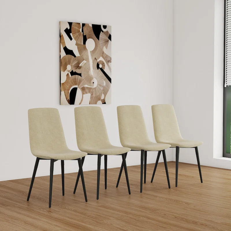 Sedia da pranzo imbottita beige/grigio chiaro con gambe in metallo nero, set da 4