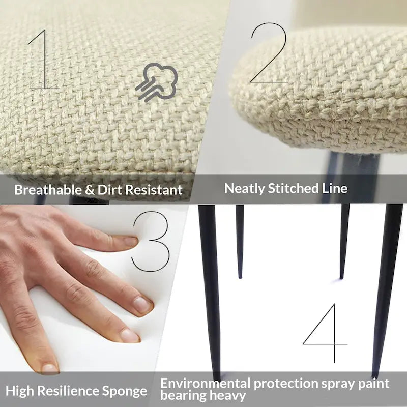 Sedia da pranzo imbottita beige/grigio chiaro con gambe in metallo nero, set da 4