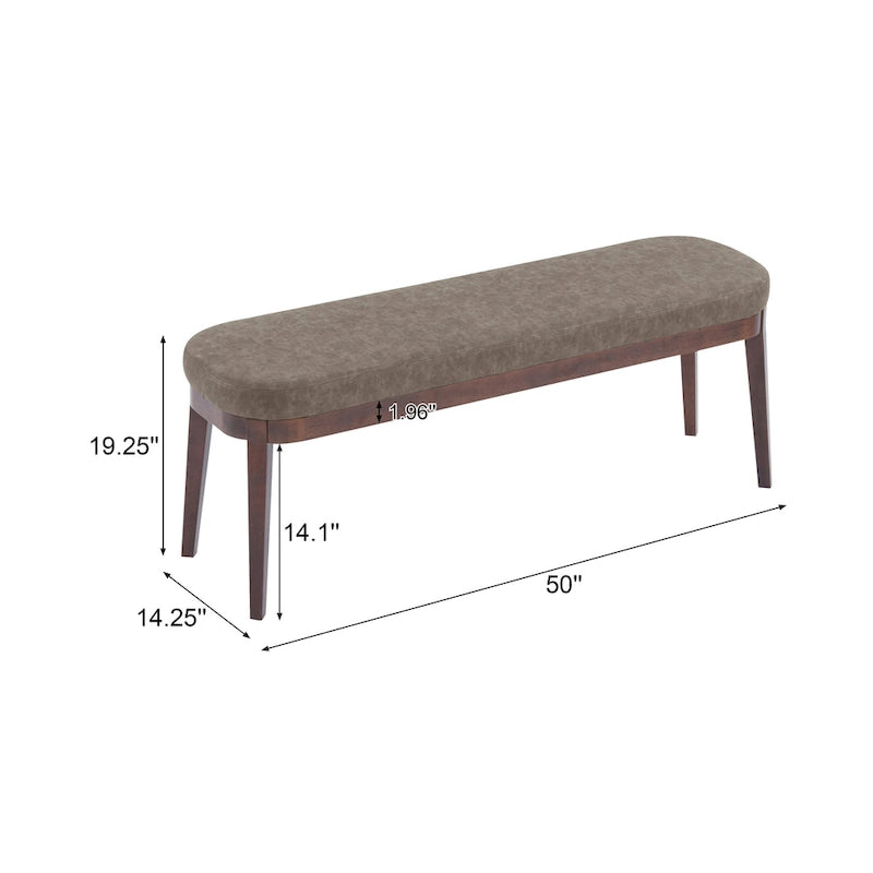 Panca ottomana in similpelle con gambe in legno, stile metà secolo, sedile singolo