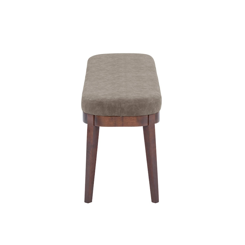 Panca ottomana in similpelle con gambe in legno, stile metà secolo, sedile singolo