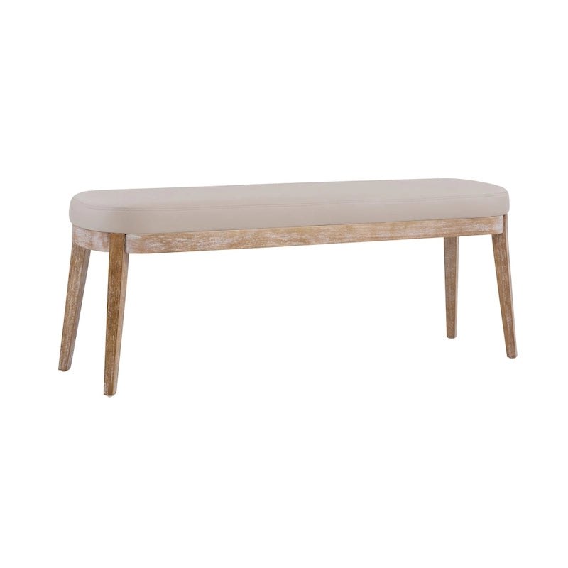 Panca ottomana in similpelle con gambe in legno, stile metà secolo, sedile singolo