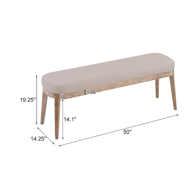 Panca ottomana in similpelle con gambe in legno, stile metà secolo, sedile singolo
