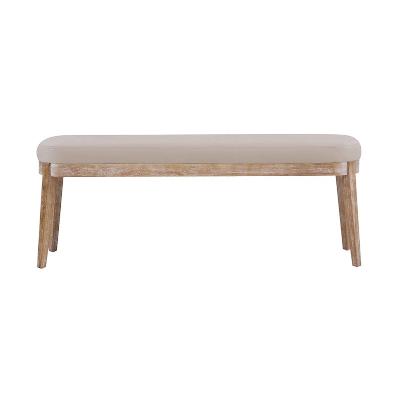 Panca ottomana in similpelle con gambe in legno, stile metà secolo, sedile singolo