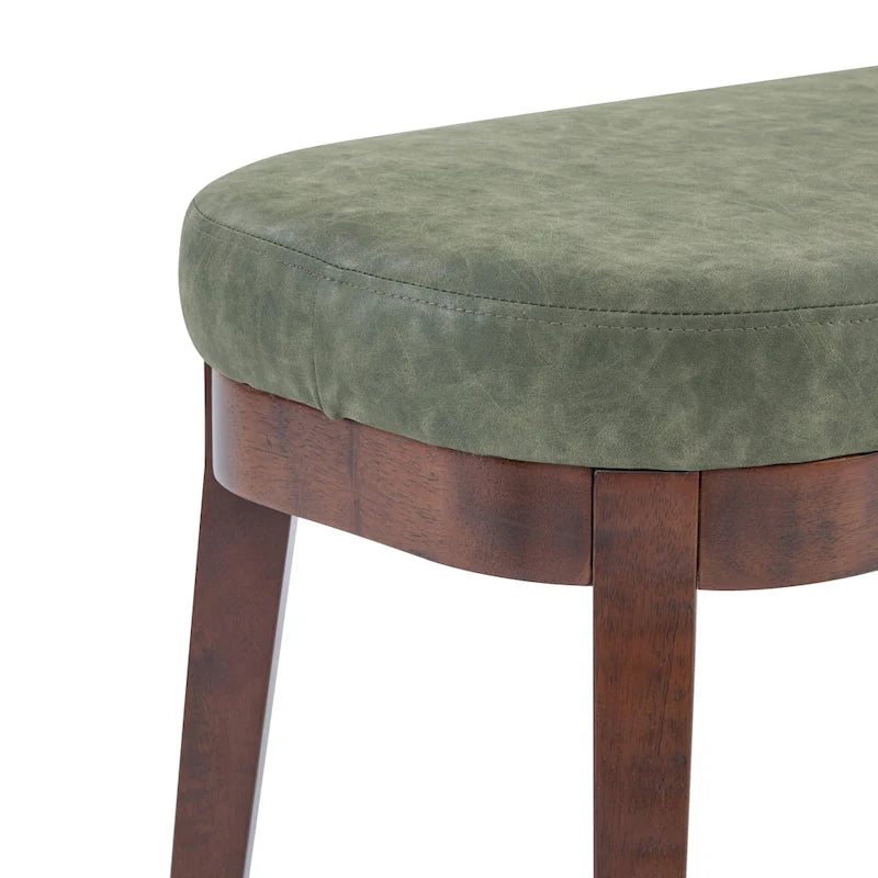 Panca ottomana in similpelle con gambe in legno, stile metà secolo, sedile singolo