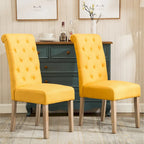 Set di 2 sedie da pranzo con schienale alto capitonné e gambe in legno massello – Blu / Antracite / Viola / Tortora / Giallo / Grigio