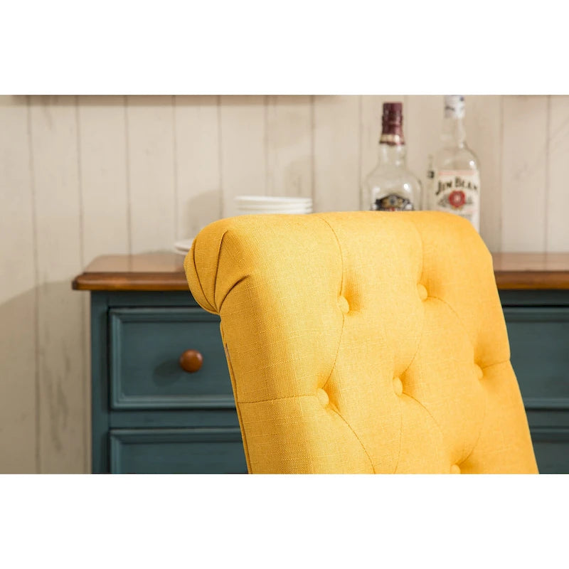 Set di 2 sedie da pranzo con schienale alto capitonné e gambe in legno massello – Blu / Antracite / Viola / Tortora / Giallo / Grigio