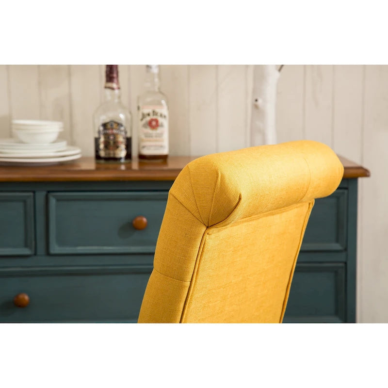 Set di 2 sedie da pranzo con schienale alto capitonné e gambe in legno massello – Blu / Antracite / Viola / Tortora / Giallo / Grigio