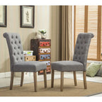Set di 2 sedie da pranzo con schienale alto capitonné e gambe in legno massello – Blu / Antracite / Viola / Tortora / Giallo / Grigio