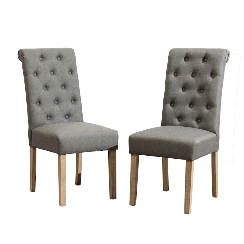 Set di 2 sedie da pranzo con schienale alto capitonné e gambe in legno massello – Blu / Antracite / Viola / Tortora / Giallo / Grigio