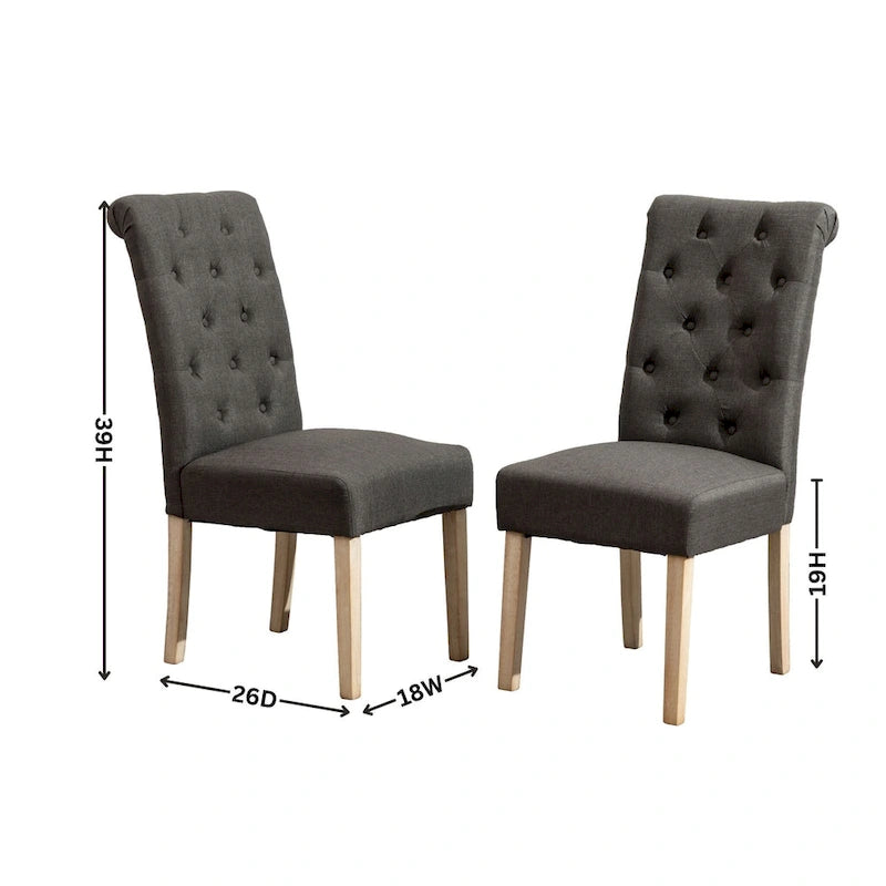 Set di 2 sedie da pranzo con schienale alto capitonné e gambe in legno massello – Blu / Antracite / Viola / Tortora / Giallo / Grigio