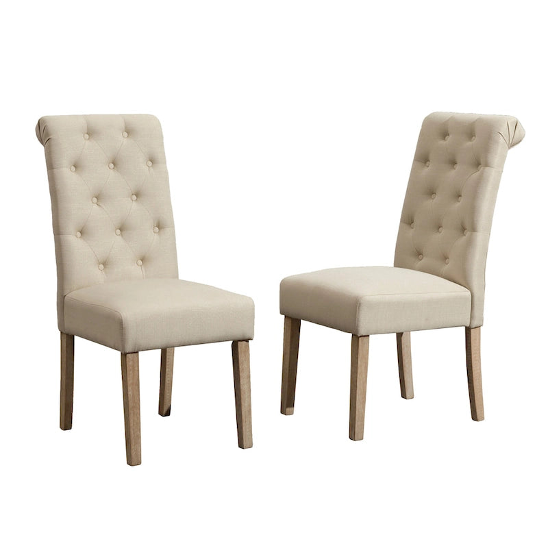Set di 2 sedie da pranzo con schienale alto capitonné e gambe in legno massello – Blu / Antracite / Viola / Tortora / Giallo / Grigio