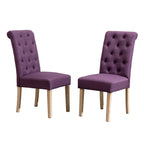 Set di 2 sedie da pranzo con schienale alto capitonné e gambe in legno massello – Blu / Antracite / Viola / Tortora / Giallo / Grigio