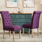 Set di 2 sedie da pranzo con schienale alto capitonné e gambe in legno massello – Blu / Antracite / Viola / Tortora / Giallo / Grigio