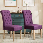 Set di 2 sedie da pranzo con schienale alto capitonné e gambe in legno massello – Blu / Antracite / Viola / Tortora / Giallo / Grigio