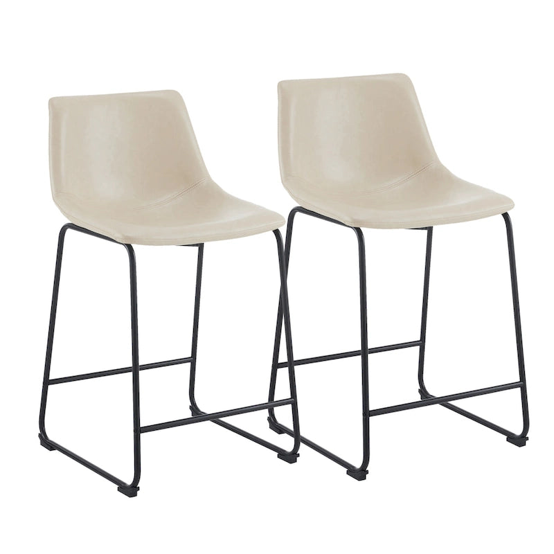 Sgabelli da bar vintage neri e crema con schienale, set da 2 – Altezza seduta 61 cm
