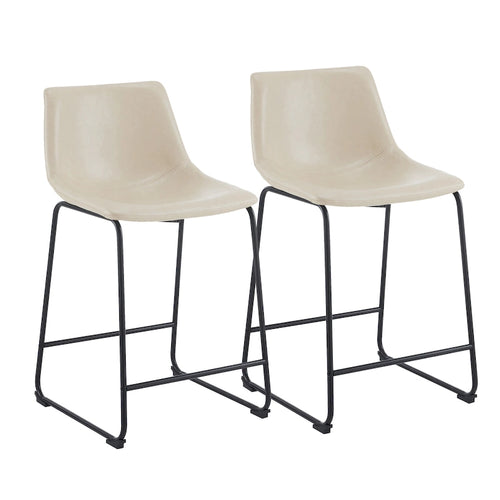 Sgabelli da bar vintage neri e crema con schienale, set da 2 – Altezza seduta 61 cm