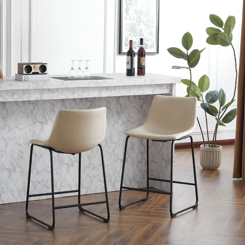 Sgabelli da bar vintage neri e crema con schienale, set da 2 – Altezza seduta 61 cm