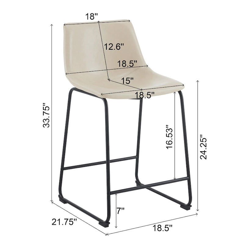 Sgabelli da bar vintage neri e crema con schienale, set da 2 – Altezza seduta 61 cm