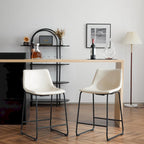Sgabelli da bar vintage neri e crema con schienale, set da 2 – Altezza seduta 61 cm