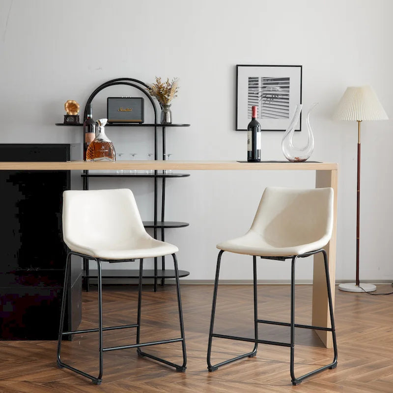 Sgabelli da bar vintage neri e crema con schienale, set da 2 – Altezza seduta 61 cm