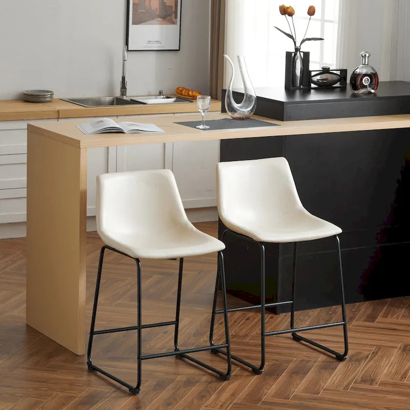Sgabelli da bar vintage neri e crema con schienale, set da 2 – Altezza seduta 61 cm