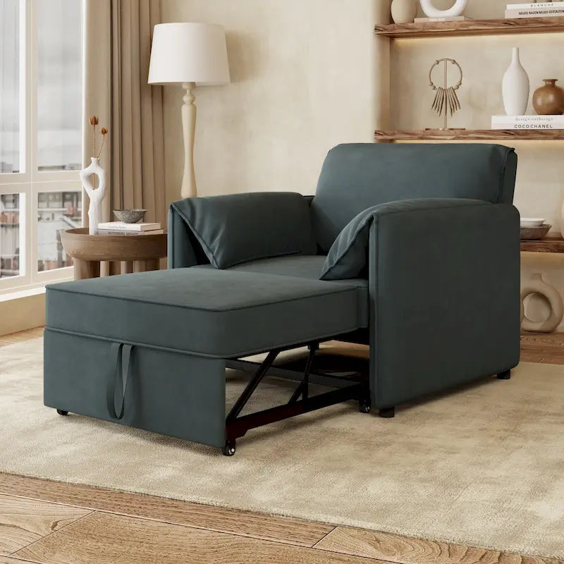 Poltrona letto convertibile in lino bianco/grigio, divano letto 3 in 1 con schienale regolabile, singolo