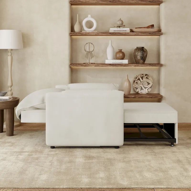 Poltrona letto convertibile in lino bianco/grigio, divano letto 3 in 1 con schienale regolabile, singolo