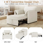 Poltrona letto convertibile in lino bianco/grigio, divano letto 3 in 1 con schienale regolabile, singolo