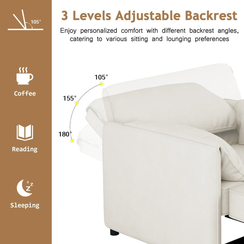 Poltrona letto convertibile in lino bianco/grigio, divano letto 3 in 1 con schienale regolabile, singolo