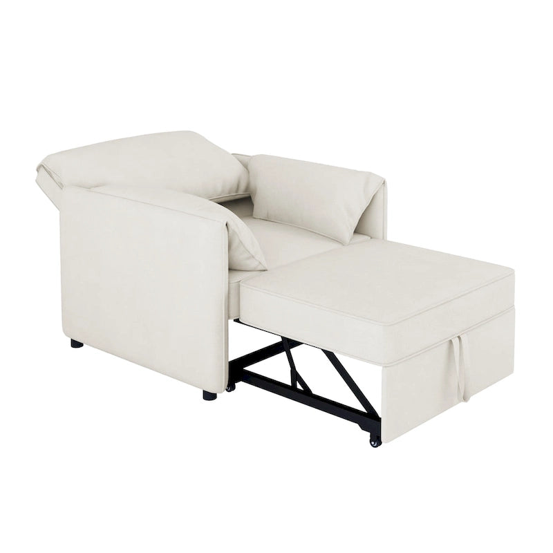 Poltrona letto convertibile in lino bianco/grigio, divano letto 3 in 1 con schienale regolabile, singolo