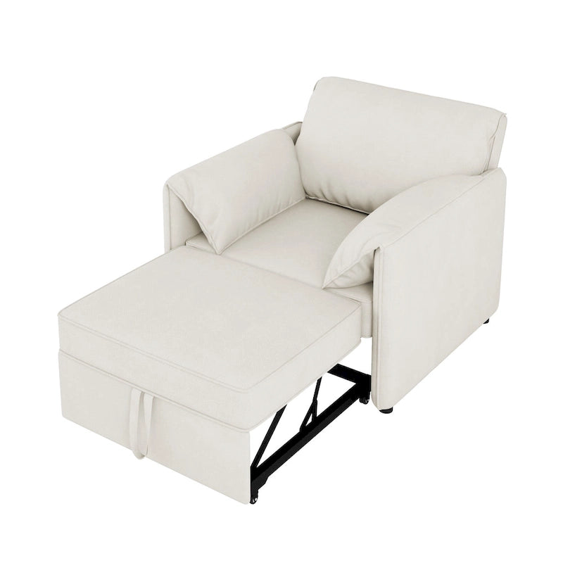 Poltrona letto convertibile in lino bianco/grigio, divano letto 3 in 1 con schienale regolabile, singolo